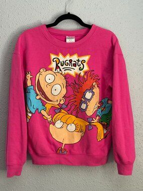 Nickelodeon Rugrats Pink Crewneck Sweatshirt Tommy Chuckie Angelica Size M